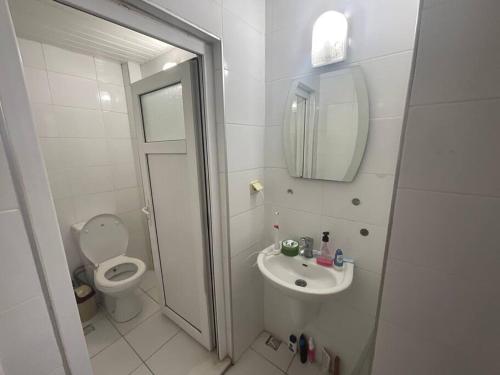 ein kleines Bad mit WC und Waschbecken in der Unterkunft Lovely Private Flat For Two People in Antalya