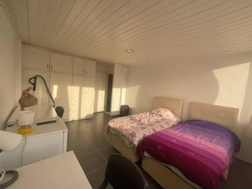 ein Schlafzimmer mit einem Bett und einem Schreibtisch mit einem Schreibtisch in der Unterkunft Lovely Private Flat For Two People in Antalya
