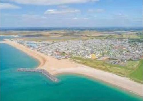 an aerial view of an island in the ocean at LillyPad Caravan in Selsey