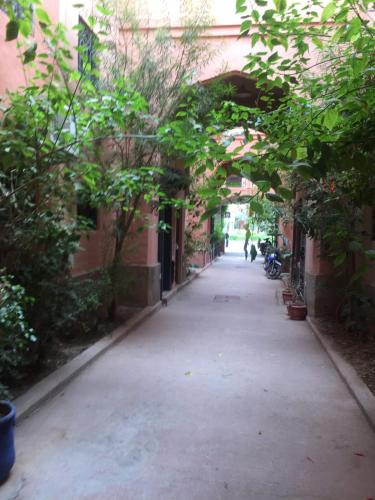 an alley way with trees and a building at RIAD GREEN LOTUS in Marrakech