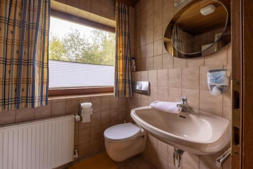 baño con lavabo y aseo y ventana en Villa Frieda, en Zell am See