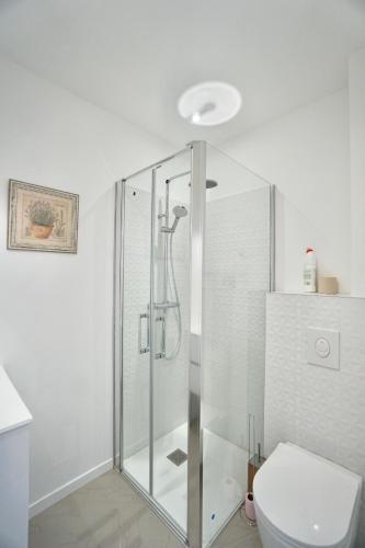 une salle de bain avec douche et toilettes dans l'établissement Le Citadin *2min gare*centre ville* terrasse*, à Lorient