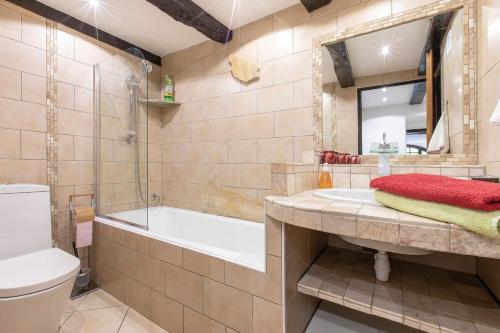 une salle de bain avec une baignoire, des toilettes et un lavabo dans l'établissement Suite & Castle - Au Pied du Château d'Annecy, à Annecy