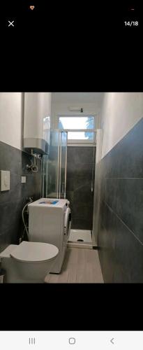 La salle de bains est pourvue de toilettes et d'un lavabo. dans l'établissement Home in City/Airport, à Bologne