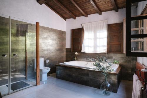 a bathroom with a tub and a shower and a toilet at Casa Muíñovedro in Chantada