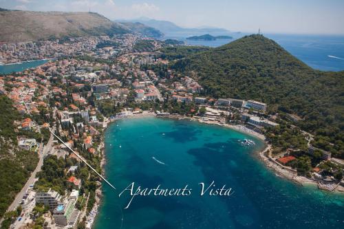 an aerial view of a city and the ocean at Apartment Vista 2 in Dubrovnik