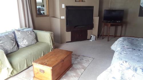 a living room with a couch and a tv at Point Lodge Knysna in Knysna