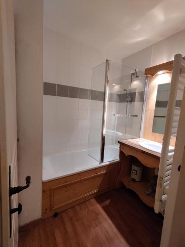 a bathroom with a shower and a sink at Orelle 3 Vallées - Studio 4 personnes in Orelle