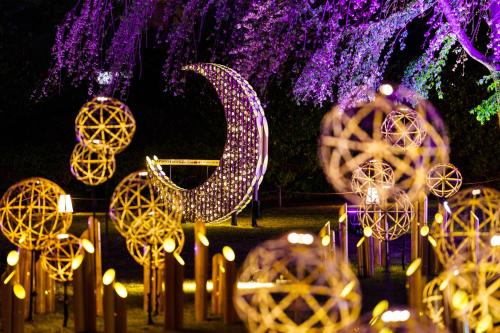 a bunch of lights with a crescent and spheres at Grand Prince Hotel Shin Takanawa in Tokyo
