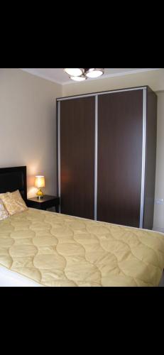 布拉索夫的住宿－Summer，一间卧室配有一张大床和一个棕色衣柜