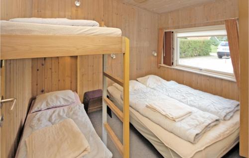 HejlsにあるNice Home In Hejls With 3 Bedrooms, Wifi And Indoor Swimming Poolの二段ベッド2台、窓が備わる小さな客室です。