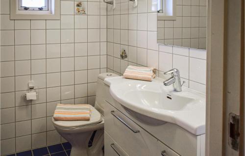 a white bathroom with a sink and a toilet at Beautiful Home In ros With Kitchen in Fagerstrand
