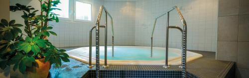 a bath tub in a bathroom with a potted plant at Hotel und Gasthaus Bad Gonten in Gonten