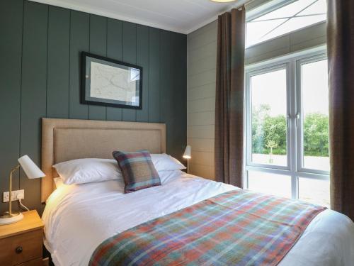 特倫托河上的紐瓦克的住宿－Holly Lodge，一间卧室设有一张大床和一个窗户。