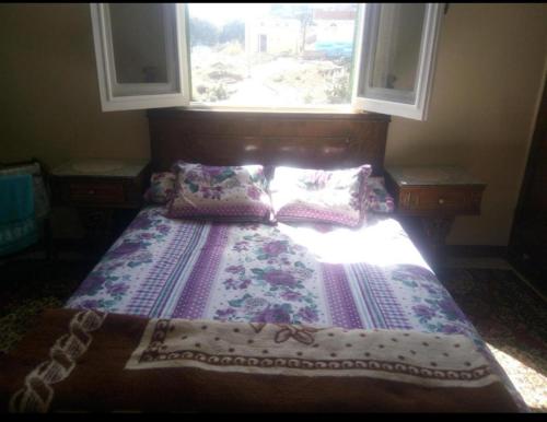 a bed with pillows on it in a room with a window at Bakar Nubian Guest House in Aswan