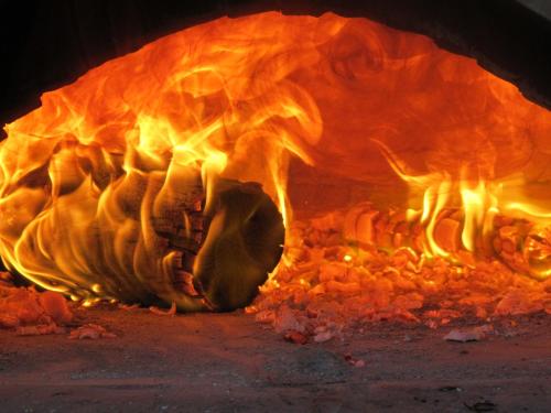 a fire in a brick oven with flames at Aparthotel Villa Marinù in Ischia