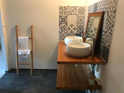 łazienka z umywalką i lustrem na stole w obiekcie Chambre chez l'habitant "Fleur de canne" w mieście Pointe-à-Pitre