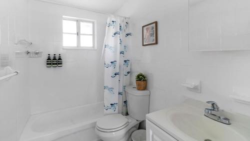 ein weißes Bad mit einem WC und einem Waschbecken in der Unterkunft Apartment 1 1 near Ballpark and Hospitals Airport in Miami