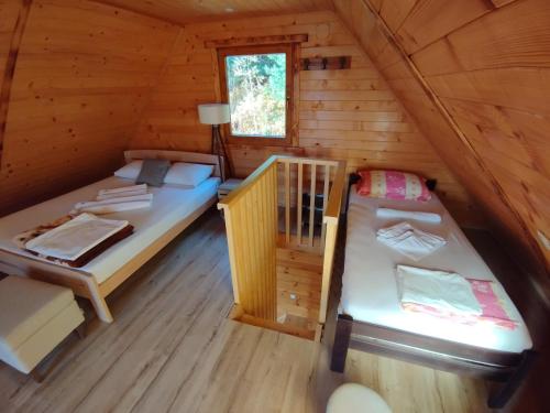 - une chambre avec 2 lits dans une cabane en rondins dans l'établissement Brvnare Kušići, à Ivanjica