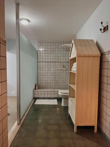 uma casa de banho com um WC e um lavatório em Studio Jardim em Pindamonhangaba