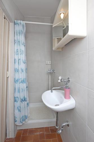 a bathroom with a sink and a shower curtain at Apartments with parking space Kornic, Krk - 415 in Kornić