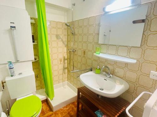 a bathroom with a sink and a toilet and a shower at Appartement Le Grand-Bornand, 1 pièce, 4 personnes - FR-1-467-118 in Le Grand-Bornand