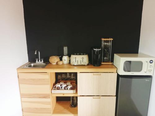 a small kitchen with a sink and a microwave at VALLE LIFE in Sansoni