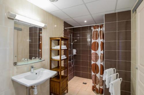 ein Bad mit einem Waschbecken und einer Dusche in der Unterkunft Villa Hotel in Poilly-lez-Gien