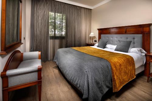 a bedroom with a large bed and a chair at Apartaments-Hotel Hispanos 7 Suiza in Barcelona