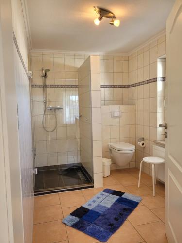 een badkamer met douche en toilet bij Studio-Apartment Zacher 1 - 3 in Kühlungsborn