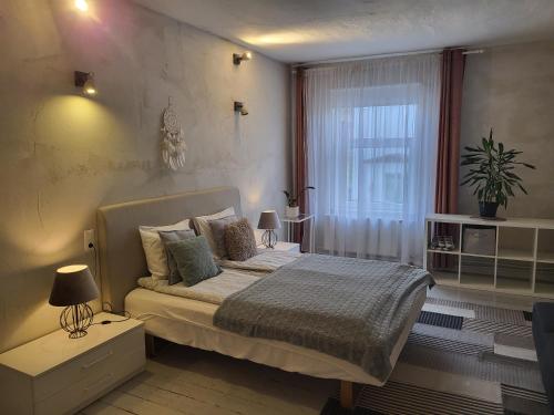 a bedroom with a bed and a window at Old Town Apartment nr 9 in Valga