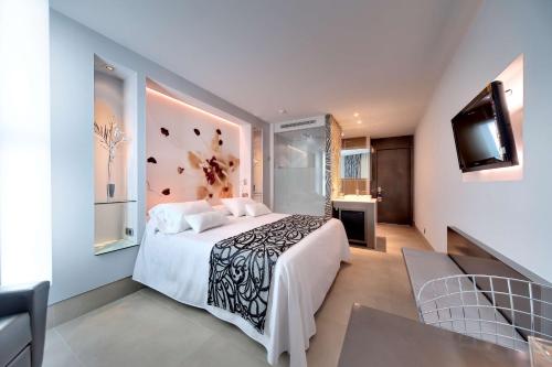 イリェタスにあるBarceló Illetas Albatros - Adults Onlyのベッドとテレビが備わるホテルルームです。