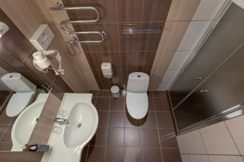 a bathroom with a toilet and a sink at Aurora Hotel Klaipeda in Klaipėda