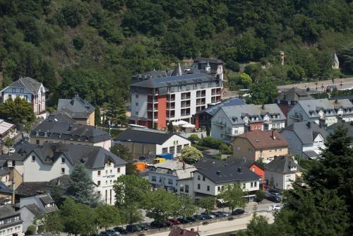an aerial view of a town with houses at Hotel Belle Vue in Vianden