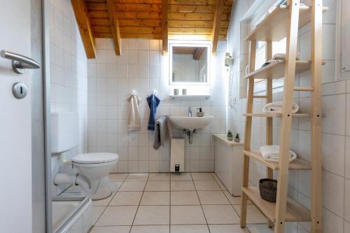 a bathroom with a toilet and a sink at OH1 - Strandvogt Komfort in Dorum-Neufeld