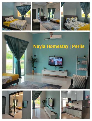 a collage of four pictures of a bedroom at NAYLA Homestay Perlis in Simpang Empat