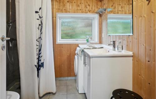 スラーエルセにあるAmazing Home In Slagelse With Wifiのバスルーム(シンク、シャワーカーテン付)
