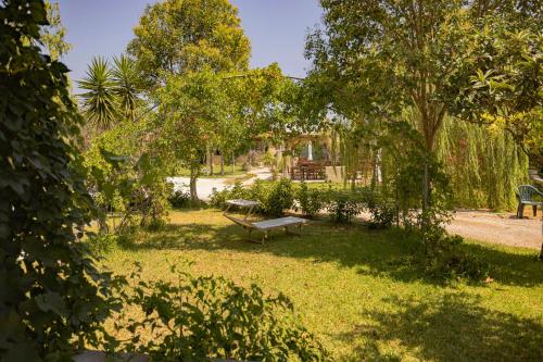 a park with a bench sitting in the grass at Agriturismo Le Tagliate in Uggiano la Chiesa