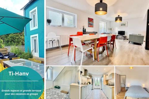 un collage de photos d'un salon et d'une salle à manger dans l'établissement Ti-hañv - la maison d'été, à Crozon