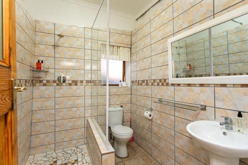 a bathroom with a toilet and a sink at Ravenscliff White House in Oudtshoorn
