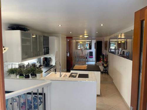 une cuisine avec un évier et un plan de travail dans l'établissement ChezAdrienParis - Appartement de 90m2 en souplex, à Paris