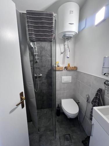 a bathroom with a shower and a toilet at Golden joy in Sarajevo