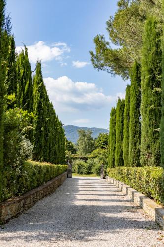 a walkway through a garden with trees at Agriturismo LaPievuccia in Castiglion Fiorentino