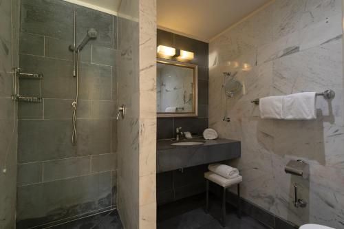 a bathroom with a shower and a sink at Hotel Principe Torlonia in Rome