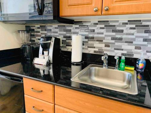 a kitchen counter with a sink in a kitchen at Universal and Convention Center Best Resort Studio in Orlando