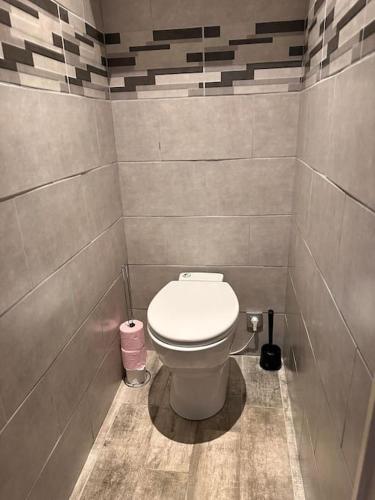 une salle de bain avec des toilettes blanches dans une chambre dans l'établissement Jaurès-Pilier rouge/App spacieux/3 chambres/6 pers, à Brest
