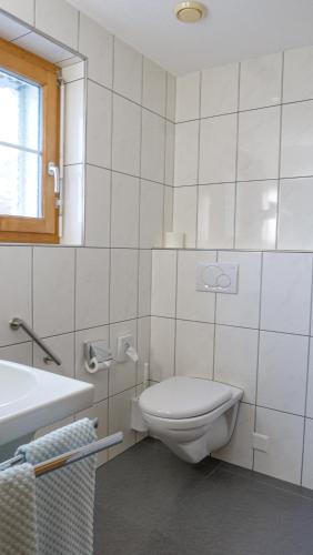 a white bathroom with a toilet and a sink at Hotel und Gasthaus Bad Gonten in Gonten
