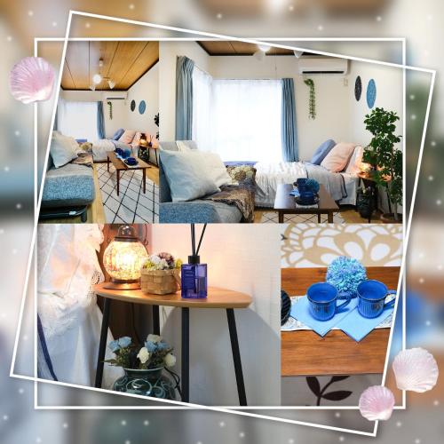 a collage of a living room with a couch and a table at Housegreen in Tokyo