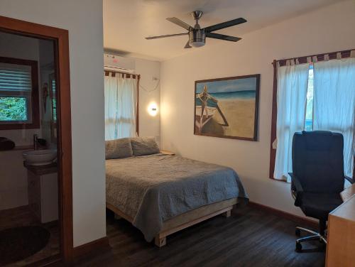 a bedroom with a bed and a ceiling fan at TropicalArts Resort&Studios in Bocas del Toro