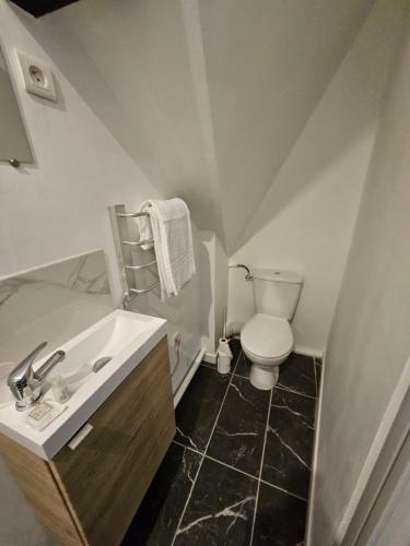 une salle de bain blanche avec un lavabo et des toilettes dans l'établissement Charmant studio équipé de 14m2, à Neuilly-sur-Marne
